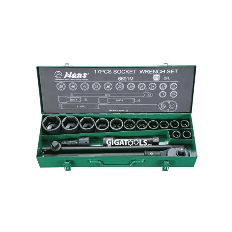 17 piece 3 4 drive impact socket set hans tools 6601m