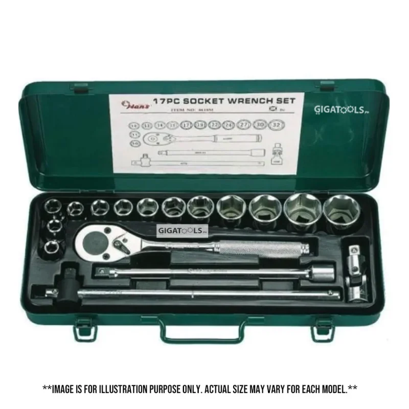 17pc 1 2 dr socket wrench set hans tools