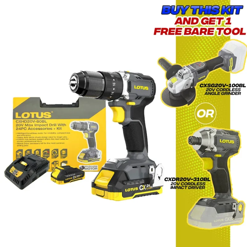 20v brushless impact drill kit w free impact driver or angle grinder lotus