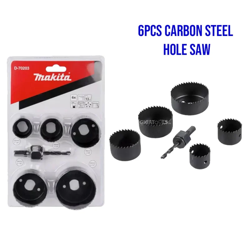 6pc carbon steel hole saw set by makita d 70203