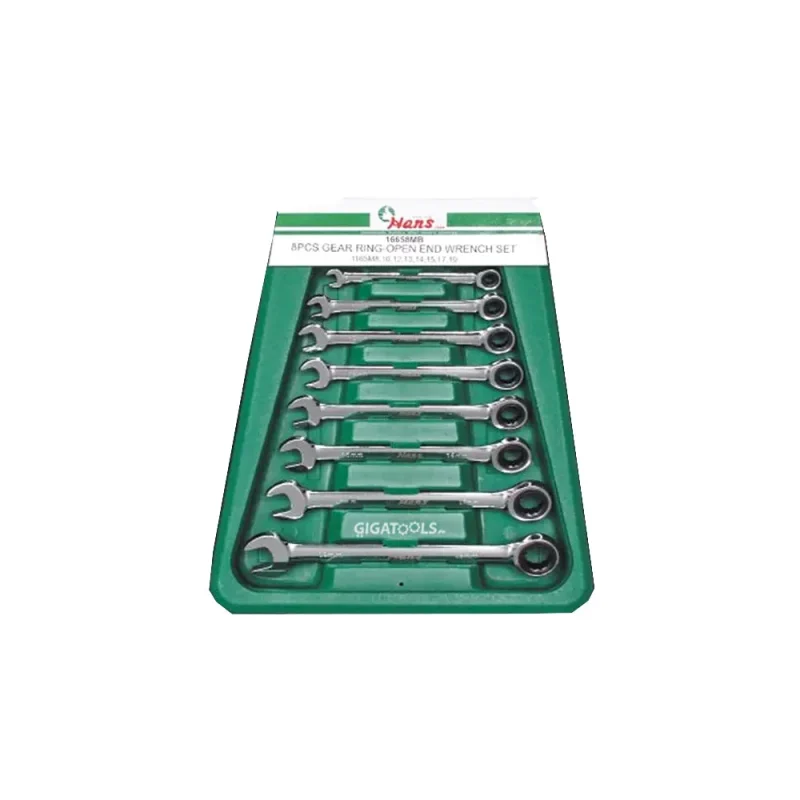 8 piece ring open combination wrench set by hans tools 16658mub