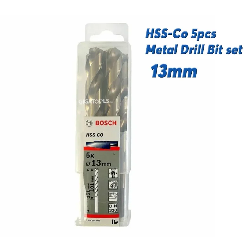 bosch 5 pc hss co stainless steel drill bit set 13mm x 151mm