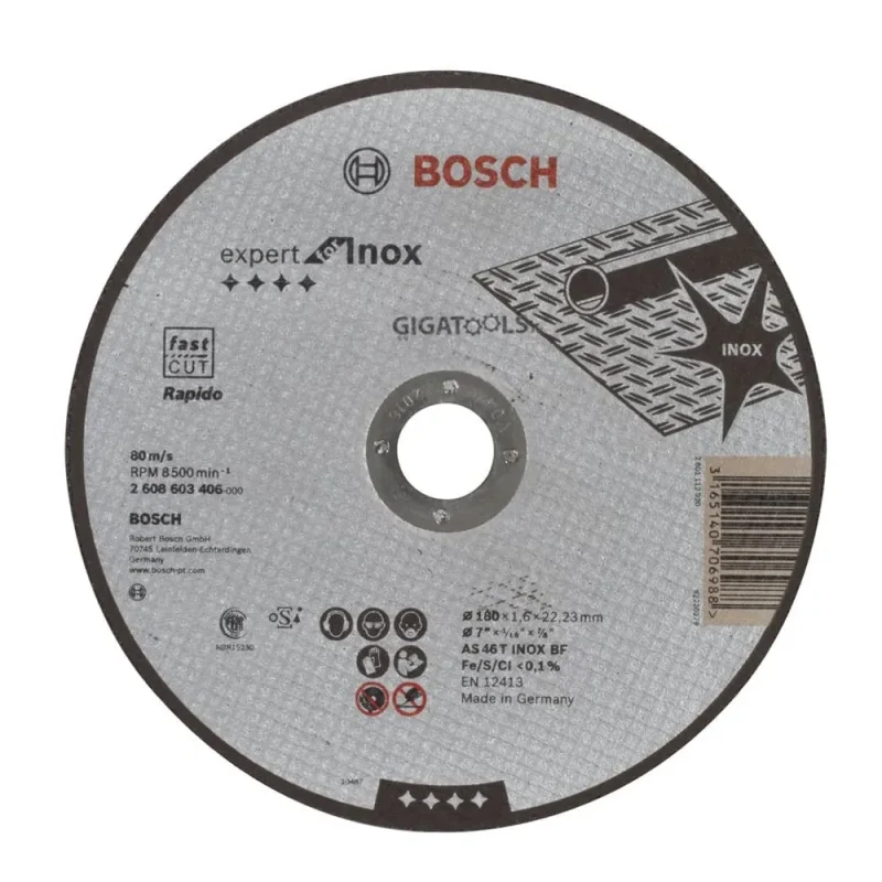 bosch 7 inch inox metal cutting disc 180mm x 1 6mm x 22 23mm 2608603406 made in slovenia