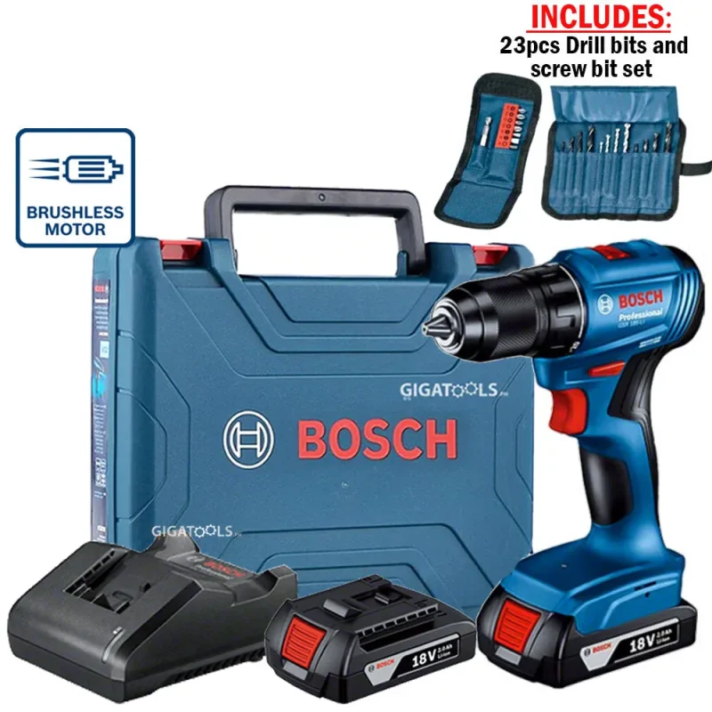 bosch gsr 185 li 18v cordless drill driver kit with 23pc bit set