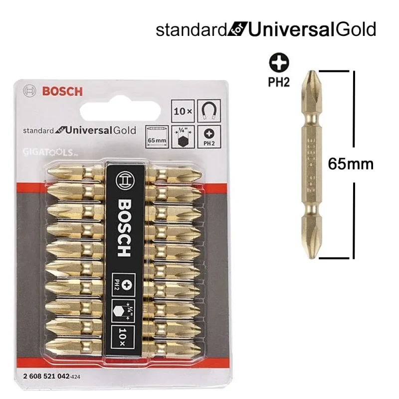 bosch ph2 gold screwdriver bit set 65mm double ended 10 pack