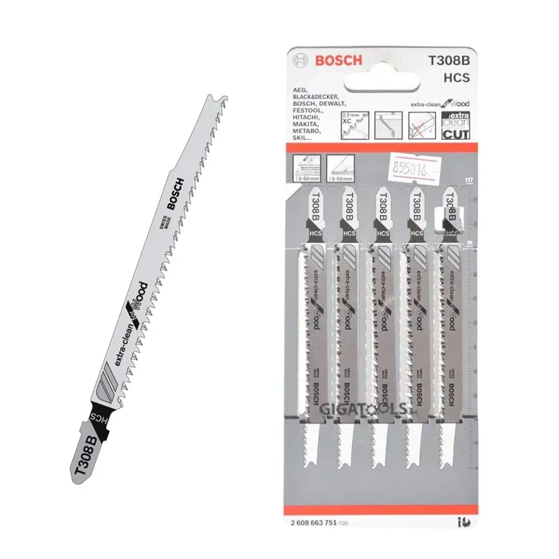 bosch t308b 5 pc jigsaw blade set for wood extra clean cutting