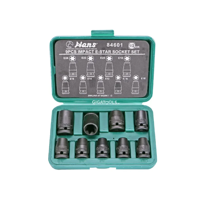 hans tools 9pc 1 2in impact e star socket set 84601 premium quality