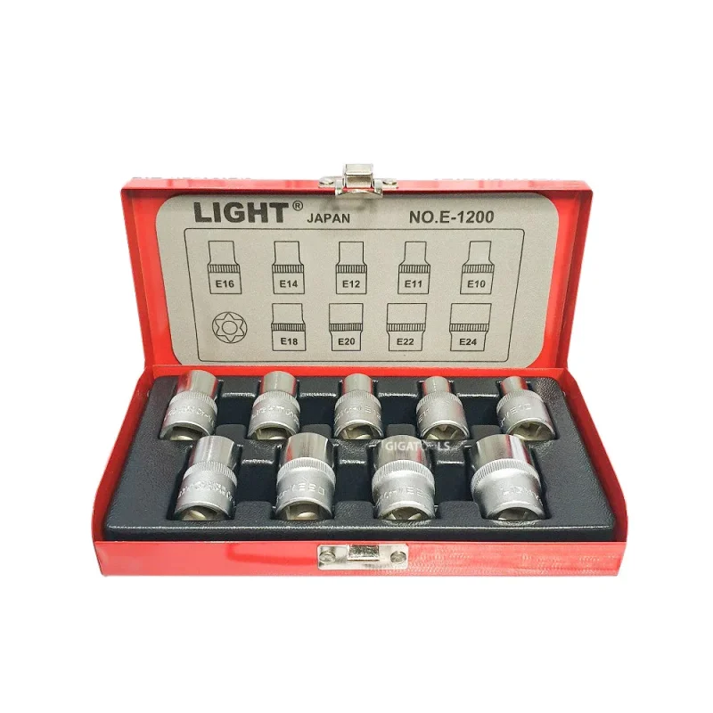 light japan 9 piece 1 2 inch e star socket set e 1200