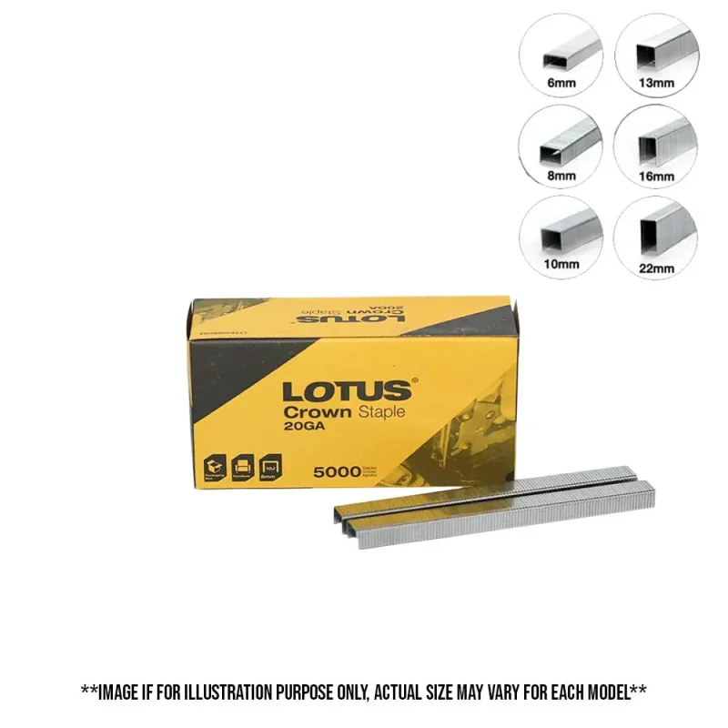 lotus 5000pcs 20ga crown staples 6mm to 22mm varieties