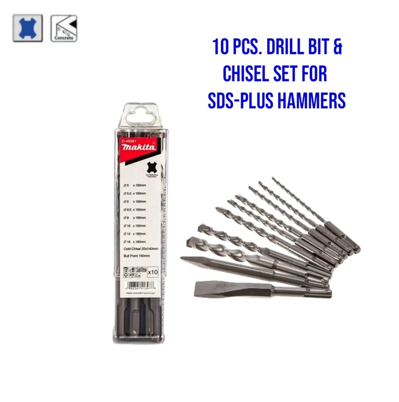 makita 10 piece tungsten carbide drill chisel set for sds plus