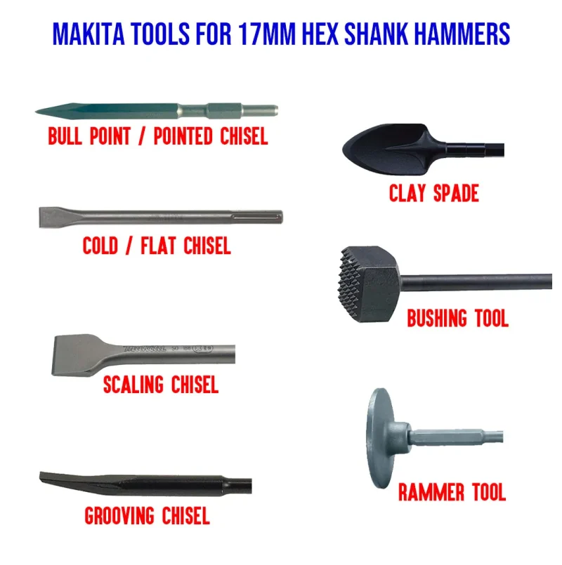 makita 17mm chisel set for hex shank hammers