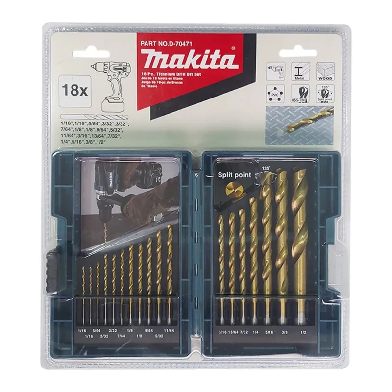 makita 18 piece hss tin metal drill bit set d 70471