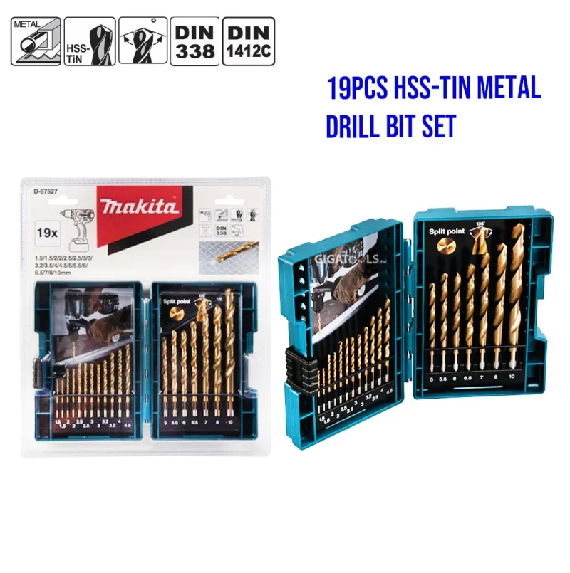 makita 19 piece hss tin metal drill bit set 1 5 10mm