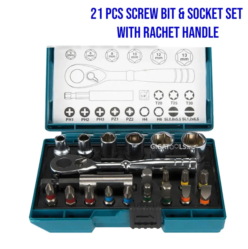 makita 21 piece screw bit socket set w ratchet handle