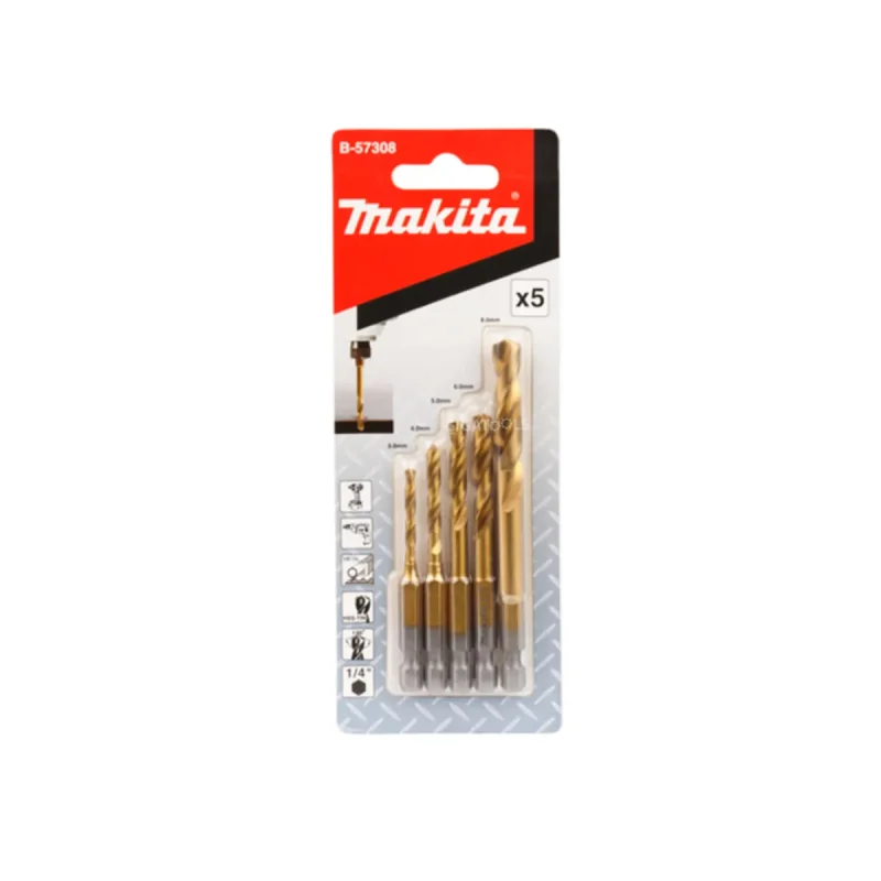 makita 5 piece hss tin metal impact drill bit set