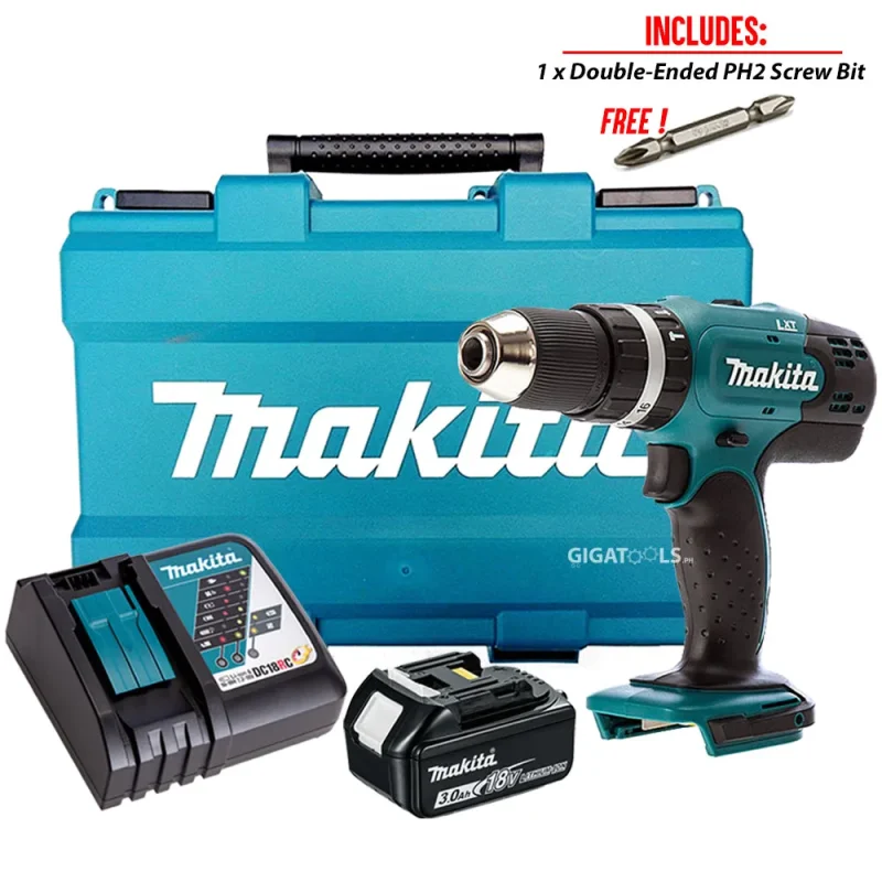 makita dhp453 cordless hammer drill kit w rapid charger case ph2 screw bit