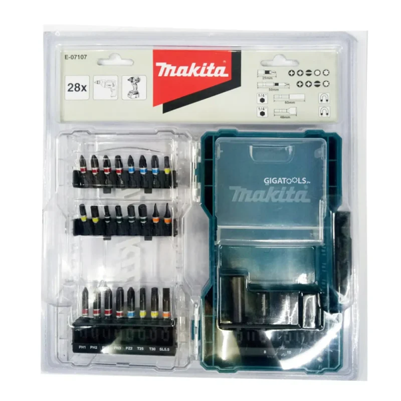 makita e 07107 28 piece electric screwdriver bit set slotted phillips torq