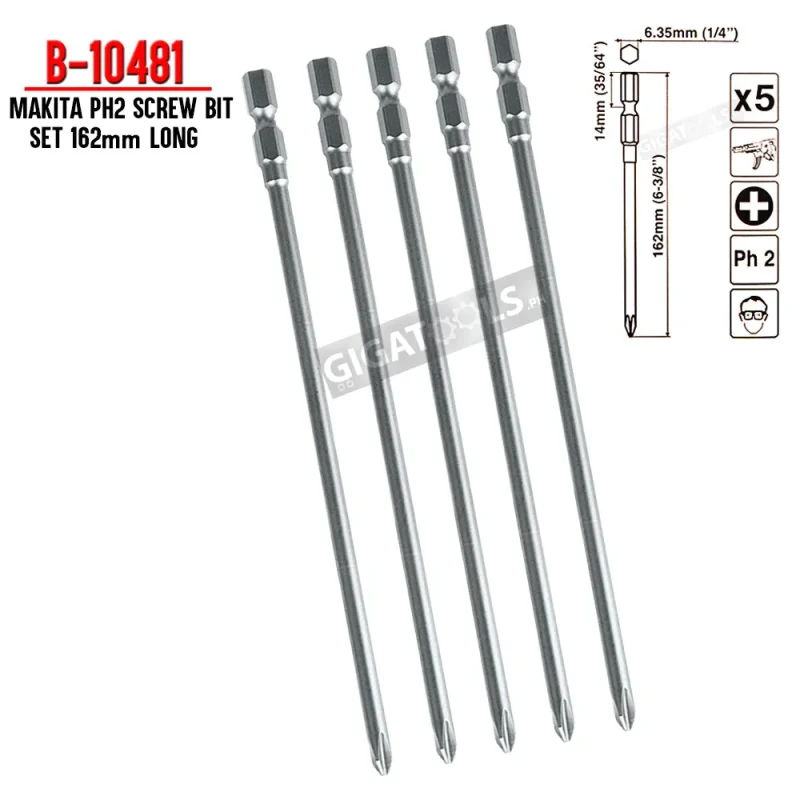 makita ph2 screwdriver bit set 162mm 5 pack