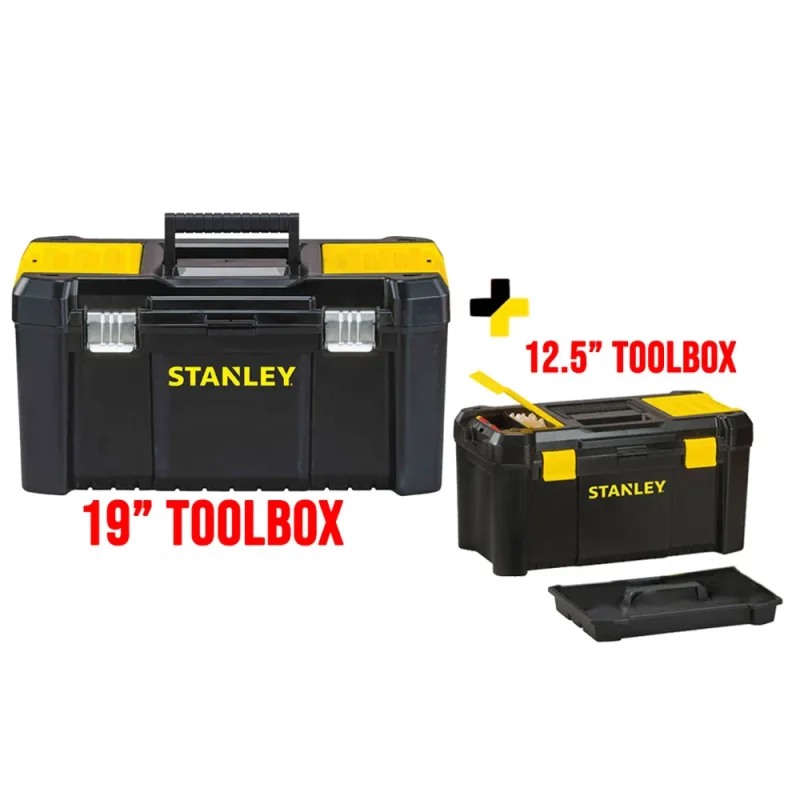 stanley 19 piece essential tool box with metal latches includes 12 5