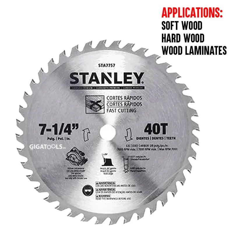 stanley 7 1 4 40t carbide saw blade for soft hard wood wood laminates