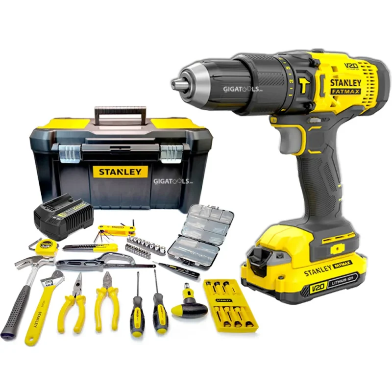 stanley fatmax 20v cordless hammer drill kit w toolbox accessories