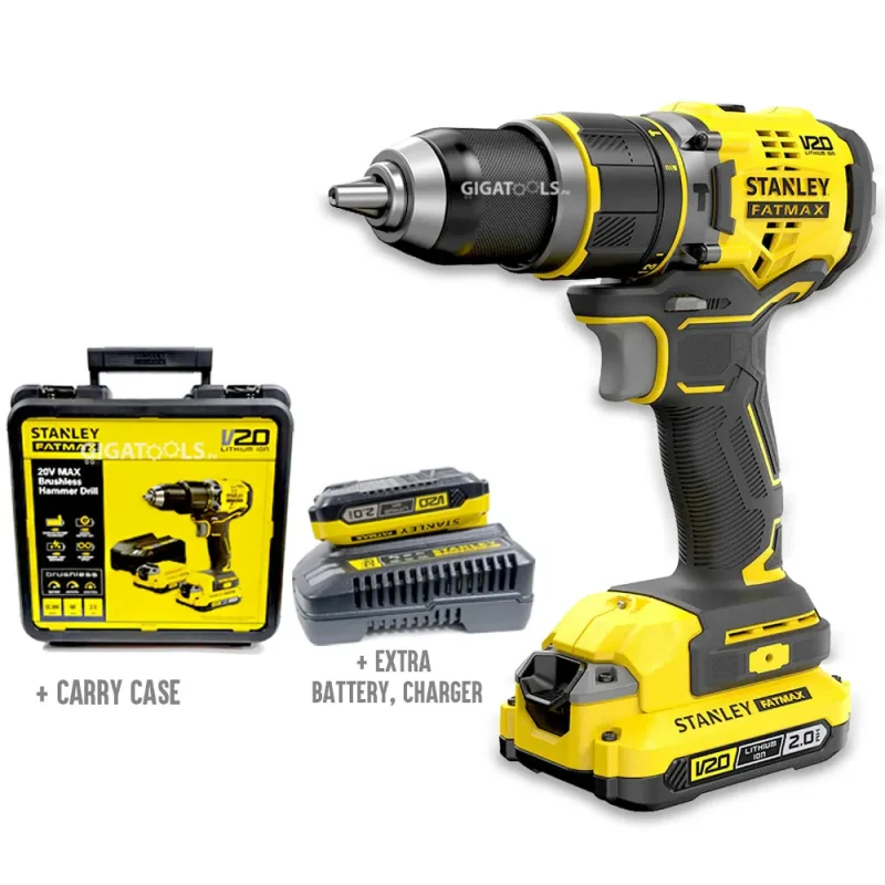 stanley fatmax 20v max brushless hammer drill kit sbd715d2k