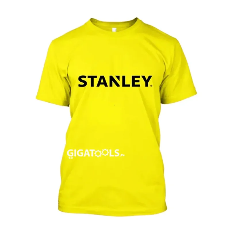 stanley power tools logo men s 100 cotton t shirt yellow round neck