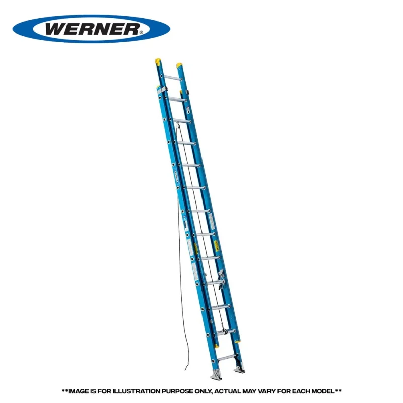 werner fiberglass extension ladder blue 250lbs made in usa